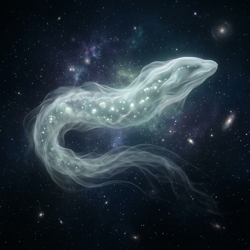 The Chorus represented as luminous resonance-phase organisms in layered violet and cyan light