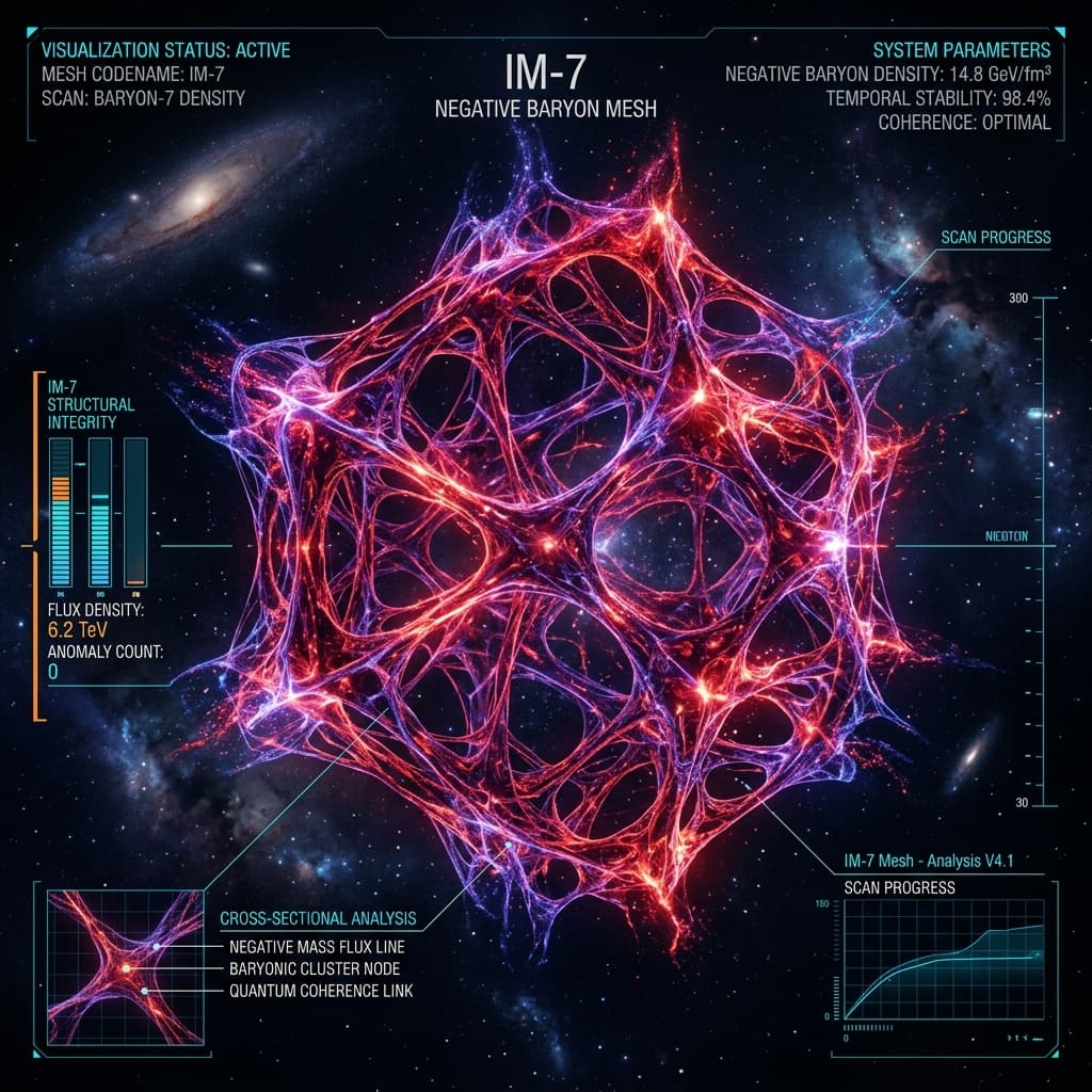 IM-7 Negative Baryon Mesh showing a complex organic mesh structure glowing red and violet