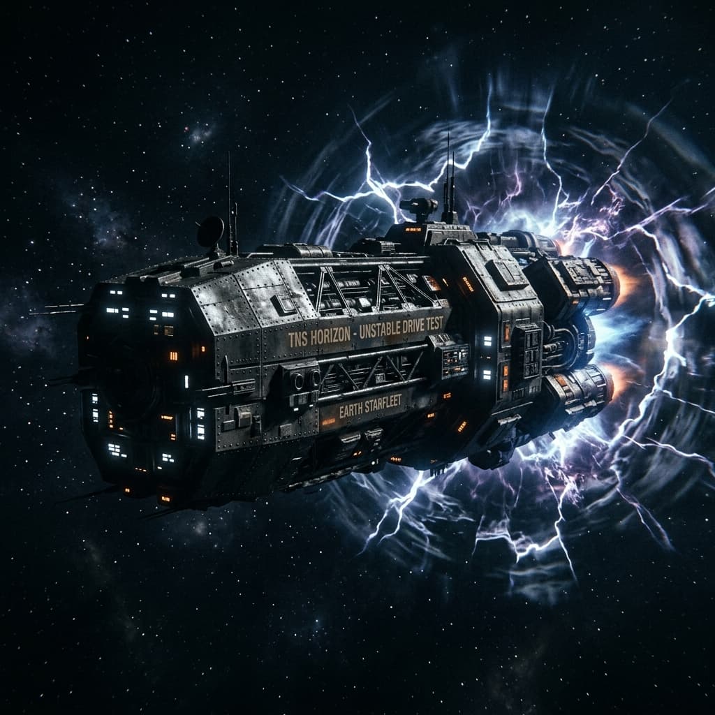 Early Terran FTL ship entering unstable Casimir warp bubble