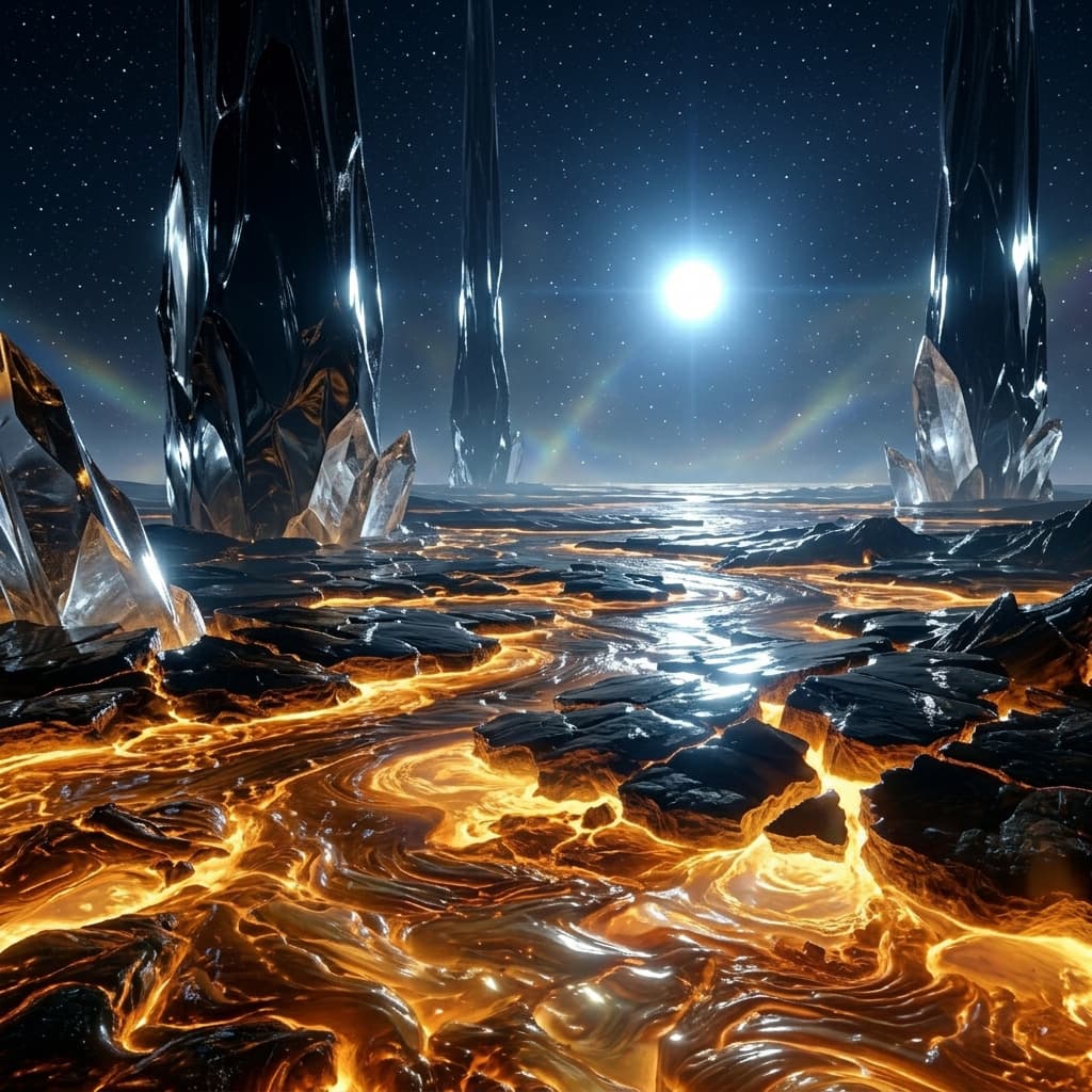 Ilyrion Beta surface — glass ocean melt plains