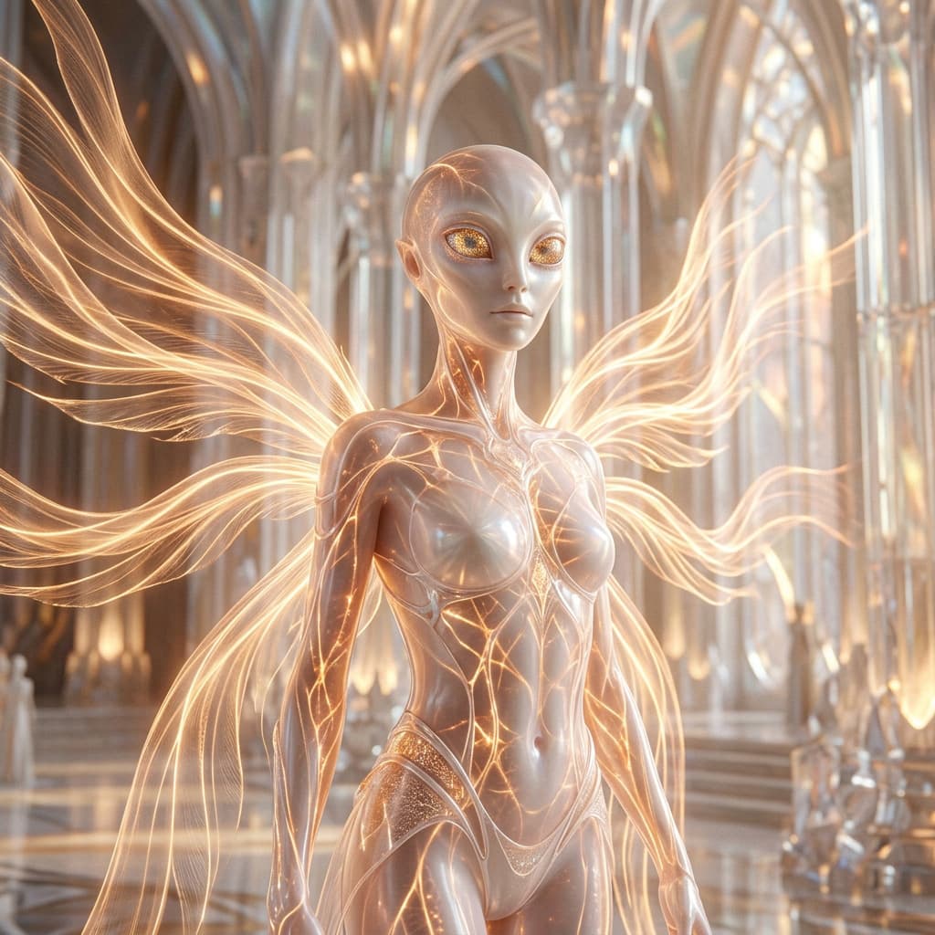 Cinematic portrait of the Seraphim — photonic lattice at peak expression